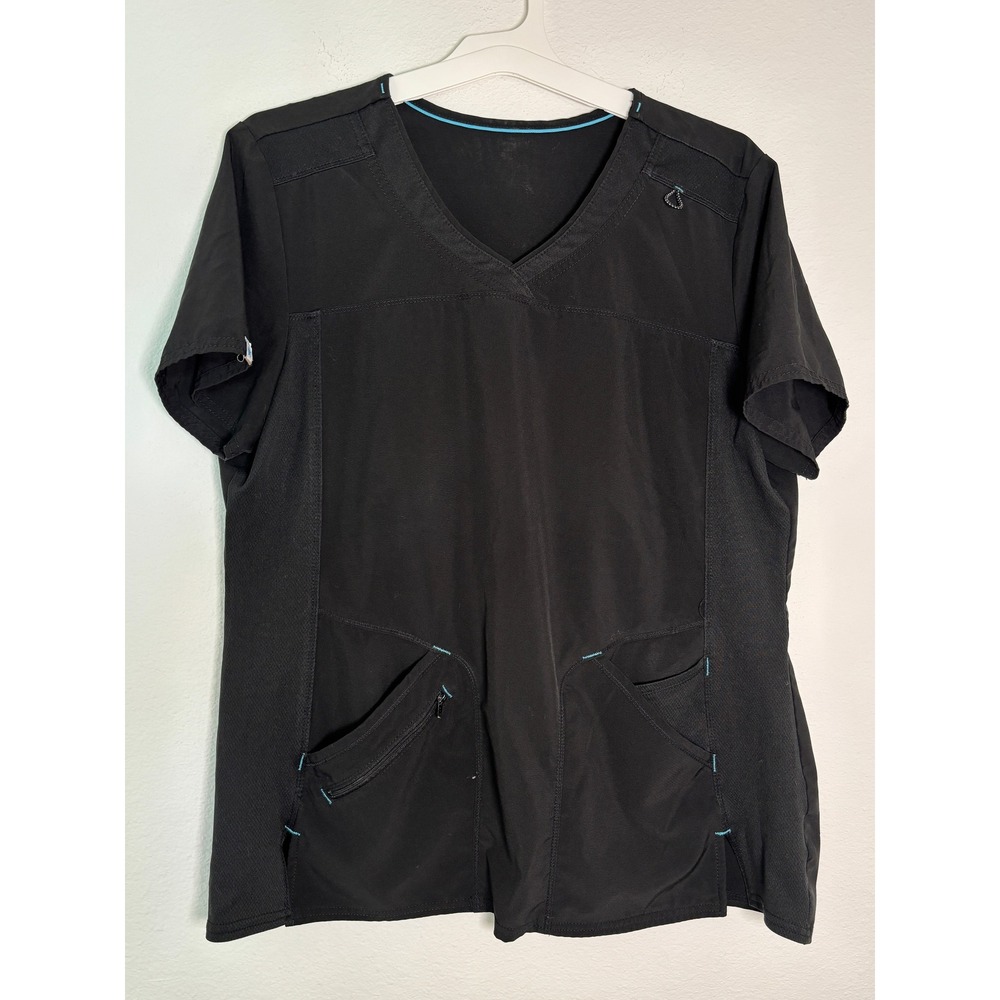 Medline Black V-Neck Scrub Top Mesh Panels Zipper Pocket Large WM877A